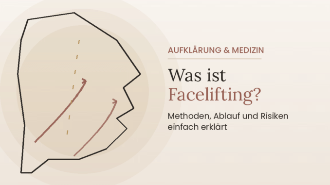 Stilisiertes Gesichtsprofil mit Lift-Linien zur Illustration eines Facelifts
