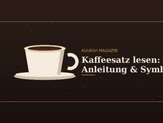 Stilisierte Kaffeetasse mit mehreren Symbolen im Kaffeesatz - Herz, Stern, Kreis und Linie - Illustration zum Thema Kaffeesatzlesen