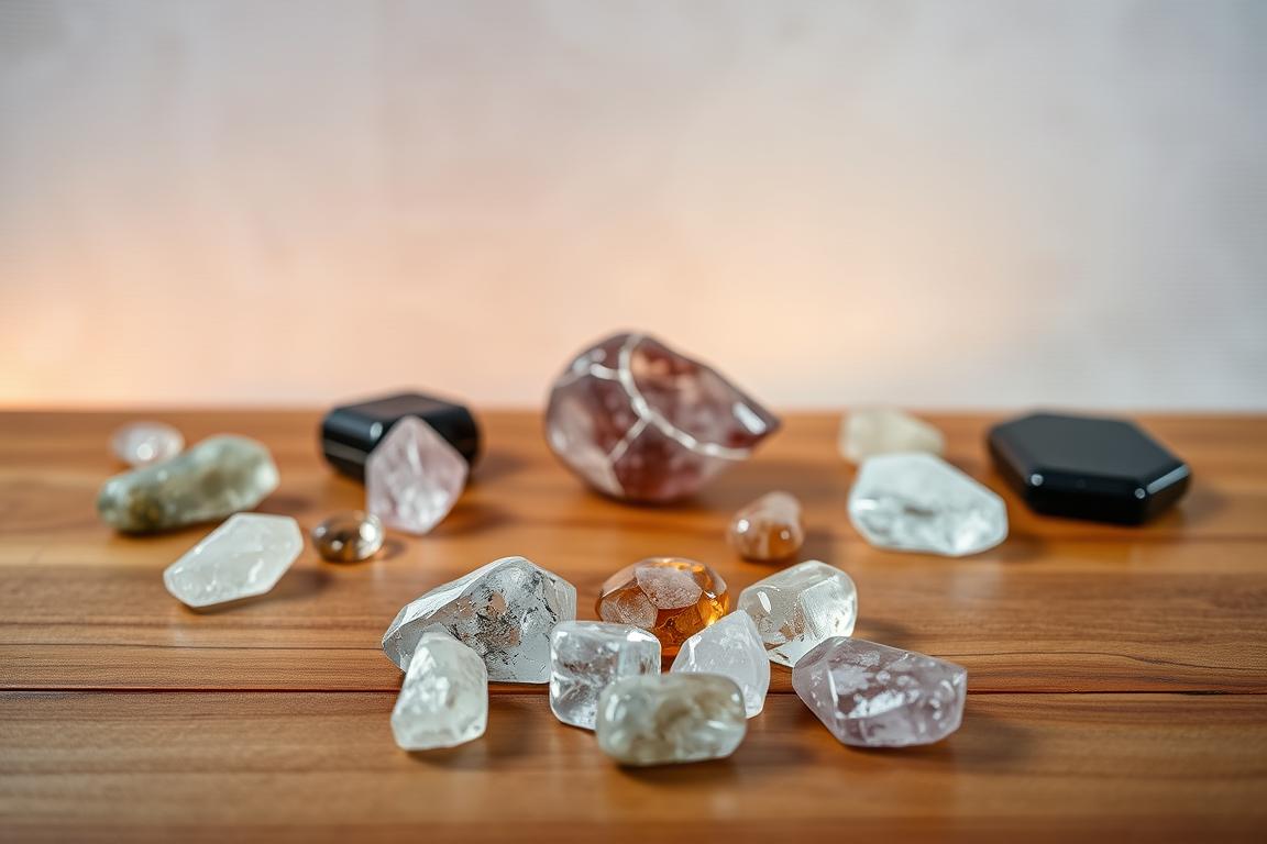 A collection of common errors with healing stones displayed on a wooden table, illuminated by soft, warm lighting. In the foreground, several crystals are positioned haphazardly, suggesting improper placement. In the middle ground, a cracked or damaged gemstone represents the risk of using inferior or counterfeit products. The background features a neutral, textured backdrop, allowing the focus to remain on the problematic stones. The overall mood is one of educational discovery, guiding the viewer to understand the importance of proper healing stone usage and care. A collection of common errors with healing stones displayed on a wooden table, illuminated by soft, warm lighting. In the foreground, several crystals are positioned haphazardly, suggesting improper placement. In the middle ground, a cracked or damaged gemstone represents the risk of using inferior or counterfeit products. The background features a neutral, textured backdrop, allowing the focus to remain on the problematic stones. The overall mood is one of educational discovery, guiding the viewer to understand the importance of proper healing stone usage and care.