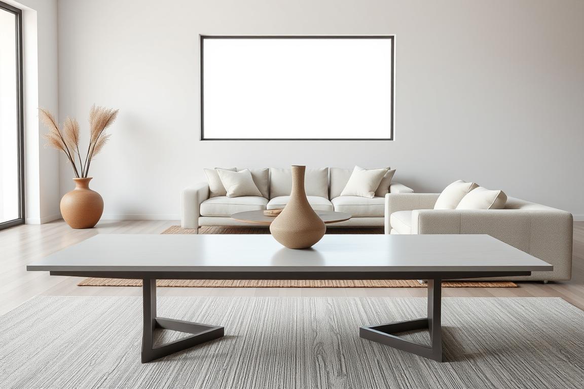 A minimalist, well-balanced interior scene with a focus on negative space and carefully curated decor. In the foreground, a sleek, modern table with clean lines and a neutral color palette, accentuated by a single, statement-making vase or sculpture. The middle ground features a cozy, inviting seating arrangement, with plush, understated upholstery and a natural, earthy rug. The background showcases a large, unobstructed window, allowing natural light to flood the space and create a sense of openness and tranquility. The overall mood is one of simplicity, serenity, and a thoughtful, restrained approach to decoration.