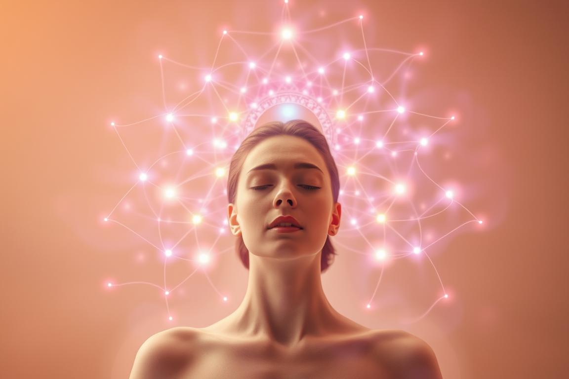 A vibrant, ethereal energy field surrounds a serene, highly sensitive individual. Glowing chakras radiate a protective aura, shimmering with pastel hues of pink, lavender, and soft blue. Delicate, translucent tendrils of light weave an intricate web, guarding the figure's energy from external disturbances. Warm, diffused lighting casts a tranquil glow, creating an atmosphere of soothing tranquility. The composition is balanced, with the central subject anchored in the frame, allowing the energetic elements to flow organically around them. This image conveys a sense of empowered self-care and harmony for highly sensitive people. A vibrant, ethereal energy field surrounds a serene, highly sensitive individual. Glowing chakras radiate a protective aura, shimmering with pastel hues of pink, lavender, and soft blue. Delicate, translucent tendrils of light weave an intricate web, guarding the figure's energy from external disturbances. Warm, diffused lighting casts a tranquil glow, creating an atmosphere of soothing tranquility. The composition is balanced, with the central subject anchored in the frame, allowing the energetic elements to flow organically around them. This image conveys a sense of empowered self-care and harmony for highly sensitive people.