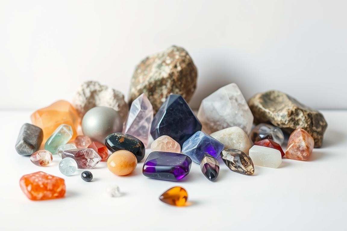 A well-lit, high-resolution photograph of a carefully curated selection of authentic healing crystals and gemstones displayed on a clean, minimalist surface. The stones are arranged in a visually appealing manner, showcasing their natural beauty and distinctive shapes, textures, and colors. The lighting is soft and diffused, accentuating the stones' translucent and reflective properties. The background is a plain, neutral tone that allows the stones to take center stage. The overall mood is one of serenity, authenticity, and confidence in the secure purchase of these precious natural treasures.