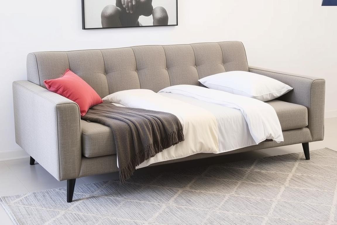 Ein Schlafsofa, das sowohl als stylisches Sofa als auch als bequemes Bett dient.