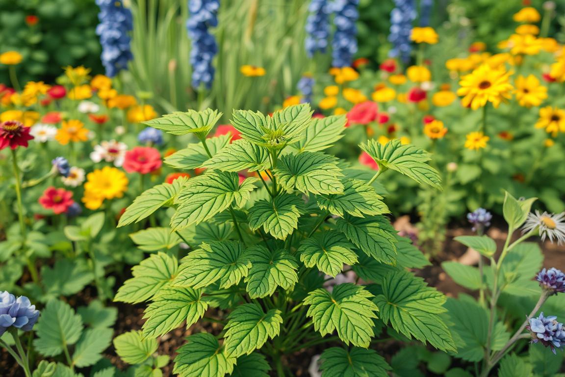 Eine Abbildung einer Brennnessel in einem Garten Eine Abbildung einer Brennnessel in einem Garten