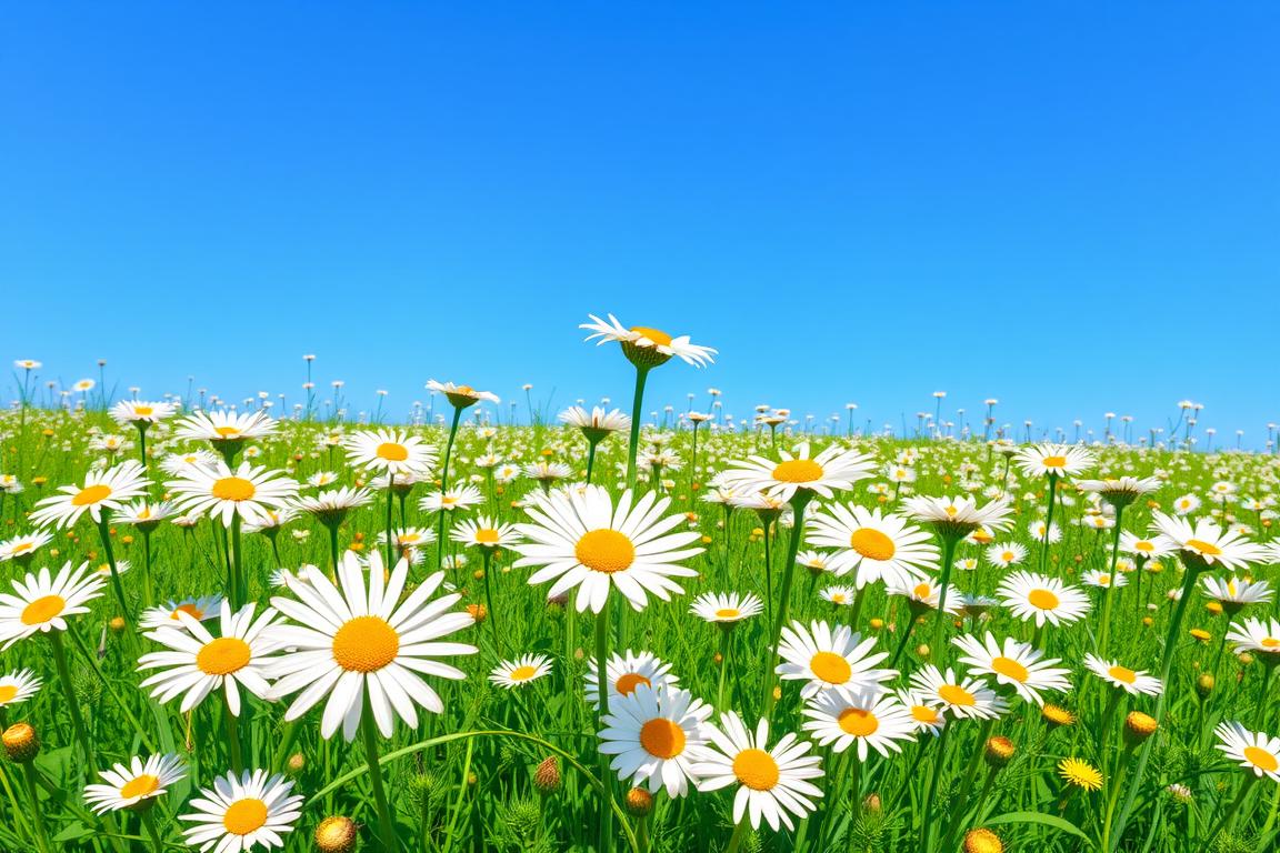 Eine Abbildung von Gänseblümchen in einem Feld Eine Abbildung von Gänseblümchen in einem Feld