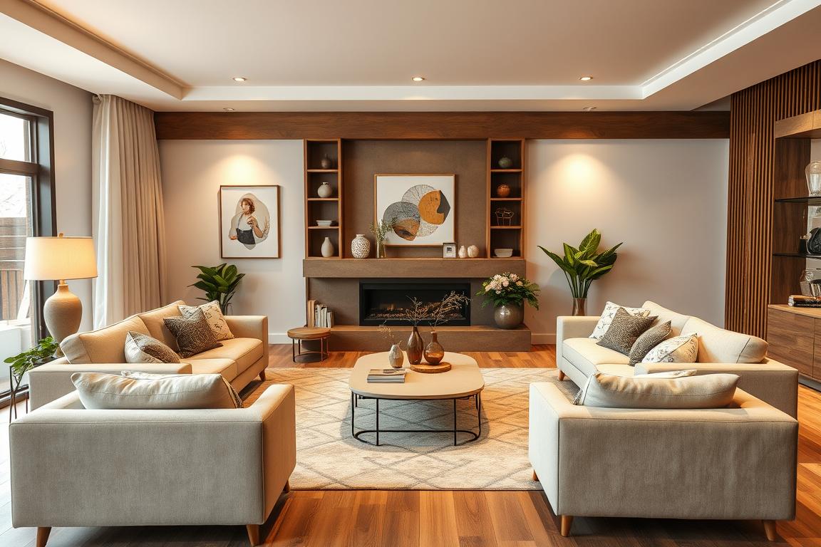 Symmetrische Möbelanordnung in einem Wohnzimmer