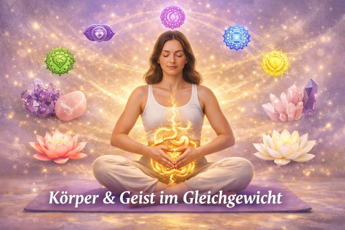 () concept illustration of a calm meditation space with a person sitting cross-legged on a yoga mat, hands on stomach in a