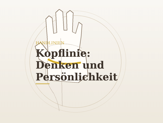 Stilisierte Hand mit golden hervorgehobener Kopflinie quer durch die Handmitte