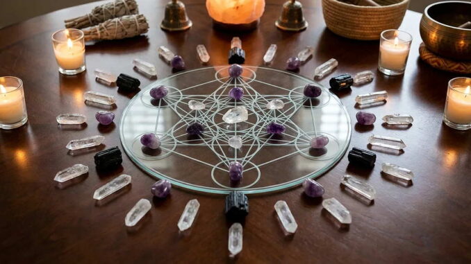 Kristall-Grid in Form von Metatrons Würfel zur energetischen Reinigung