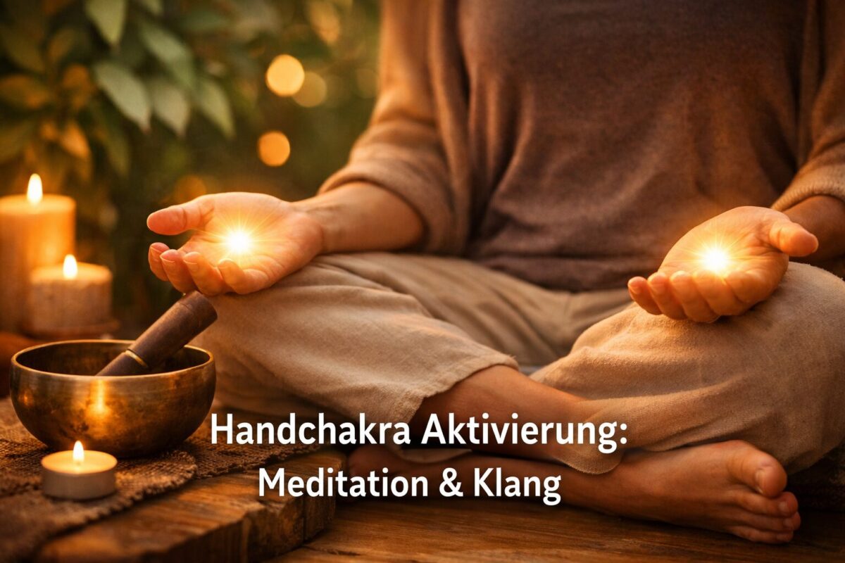 () close-up scene of a person sitting cross-legged in meditation, hands resting open on knees with palms facing upward, soft