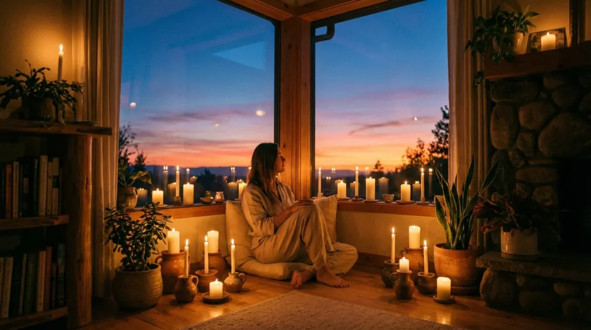 Ritual in der Dämmerung mit Kerzenlicht