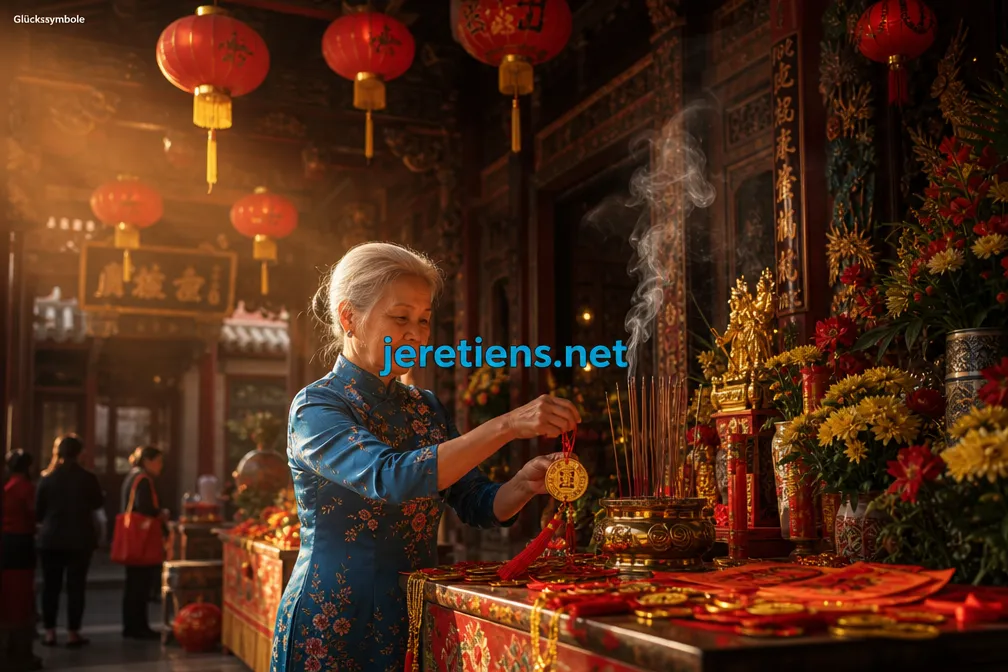 Cinematic editorial photograph (): a traditional Chinese temple interior at golden hour, red lanterns hanging from carved
