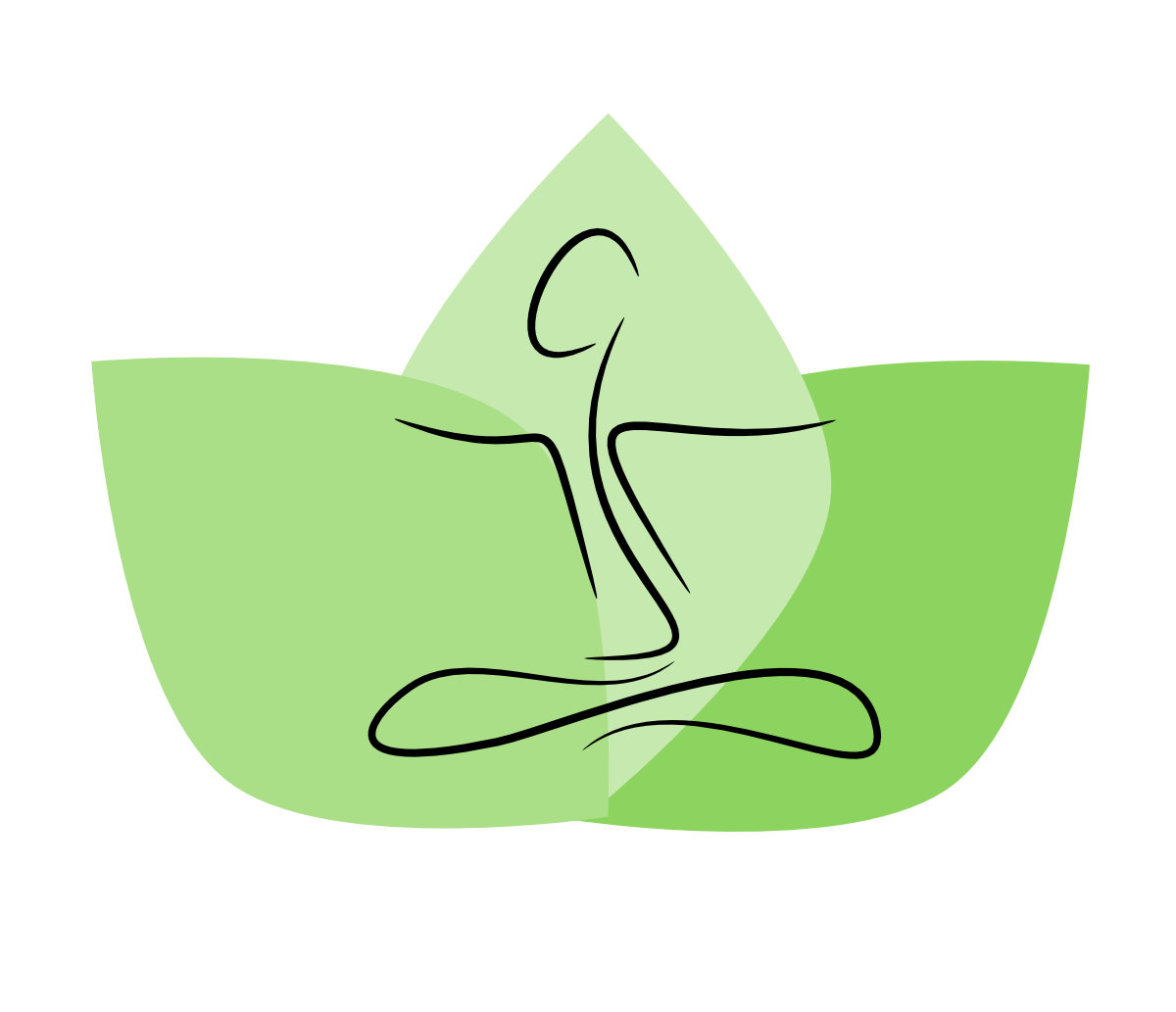 Ein grünes Logo mit einer stilisierten Person und Blättern, die Wohlbefinden oder Yoga symbolisieren könnten.